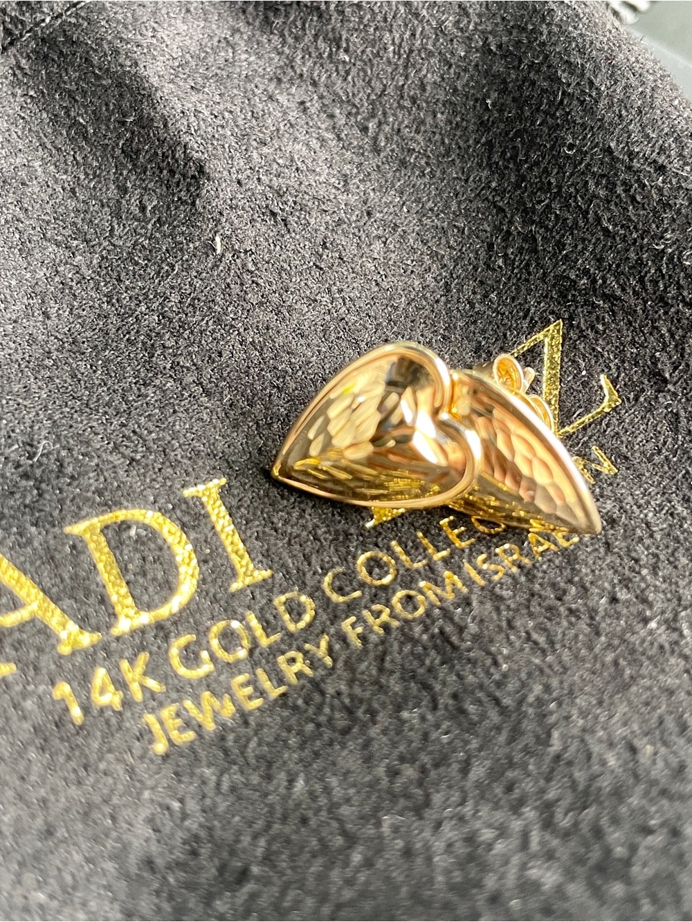 Adi Paz Real 14K Gold Hammered Heart Stud Earrings. 2+ Grams Solid 14K. NWT - Picture 6 of 7
